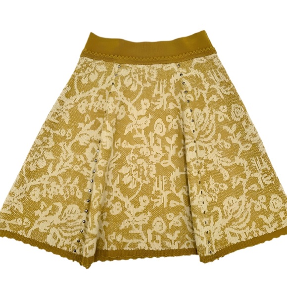 ANTHROPOLOGIE MOTH Mustard Yellow Floral Studded Wool Jacquard Knit Skirt size S - Picture 4 of 12